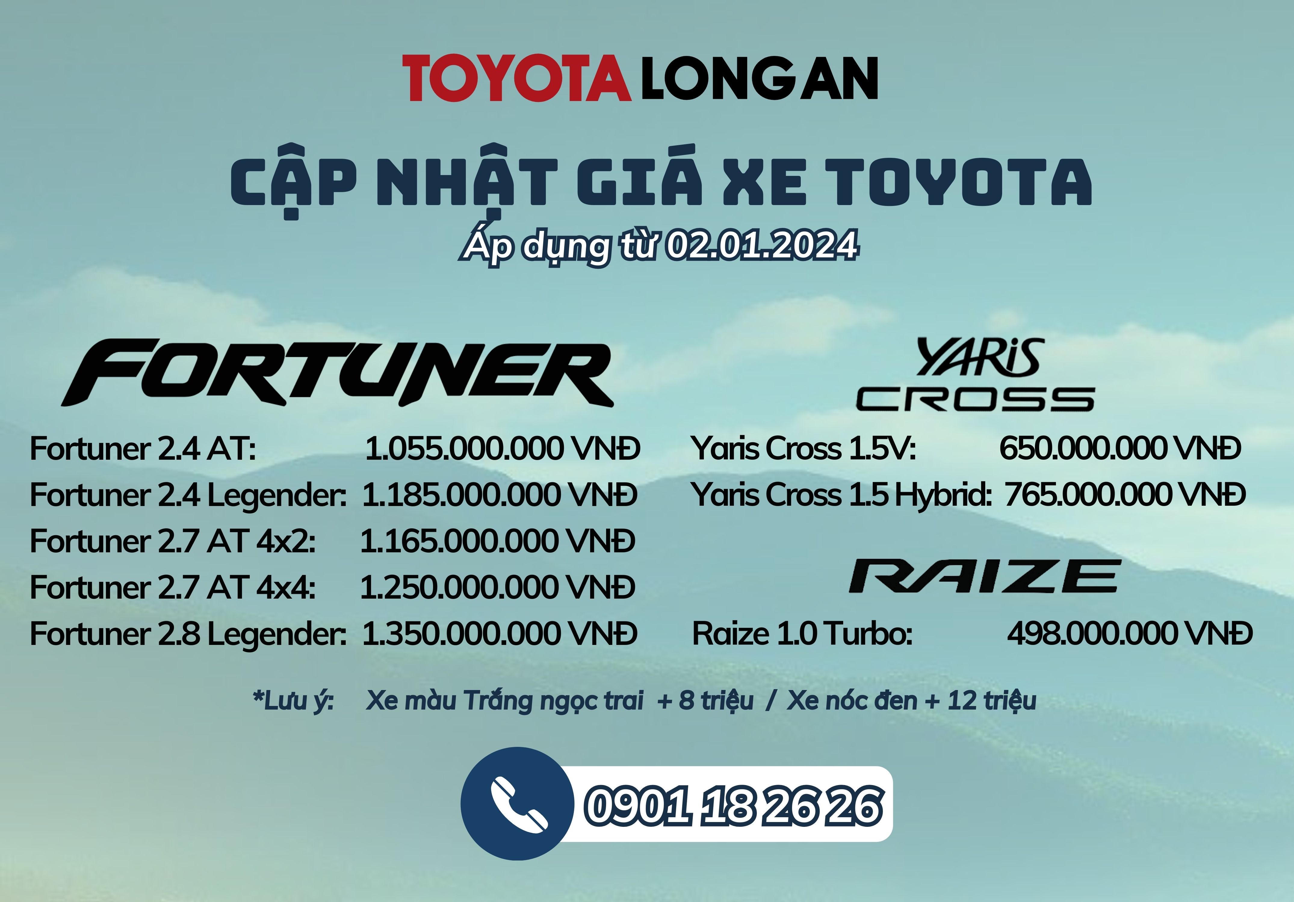 Toyota công bố giá niếm yết một số dòng xe áp dụng từ 02.01.2024
